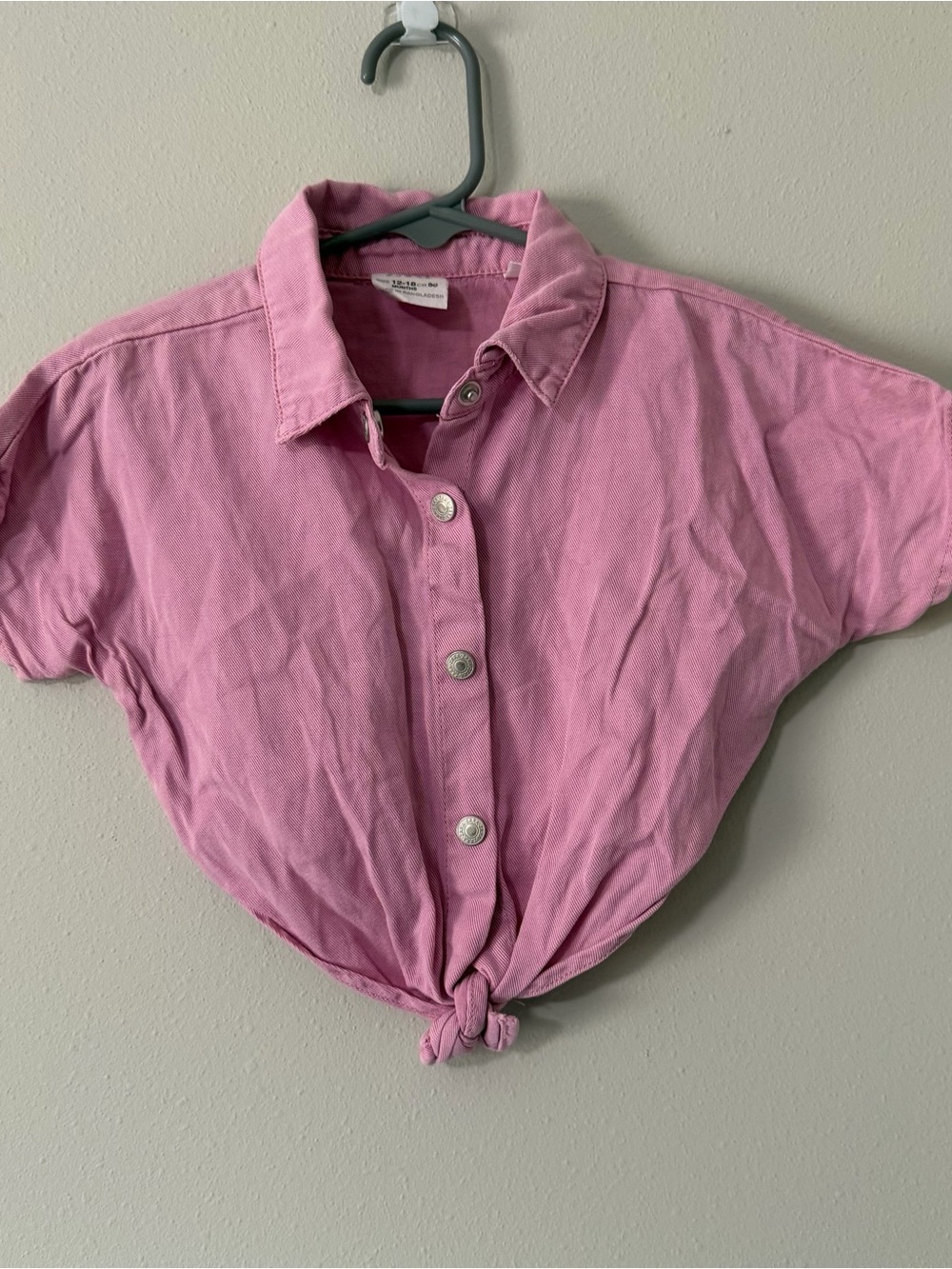 Zara Pink Tie Front Short Sleeve Button-Up Top Size 12-18 Months